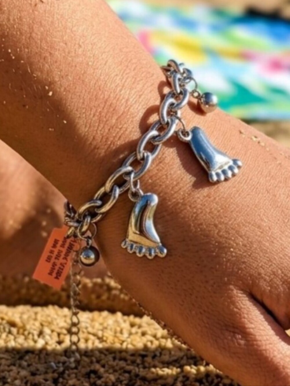 Stainless Steel Charm Bracelet with Cute Foot Charms